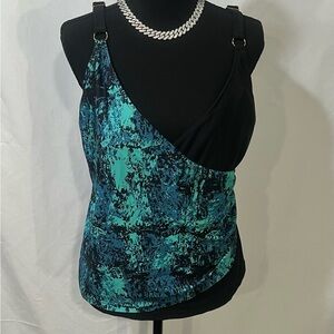Elegant Women's Black and Teal Bodysuit